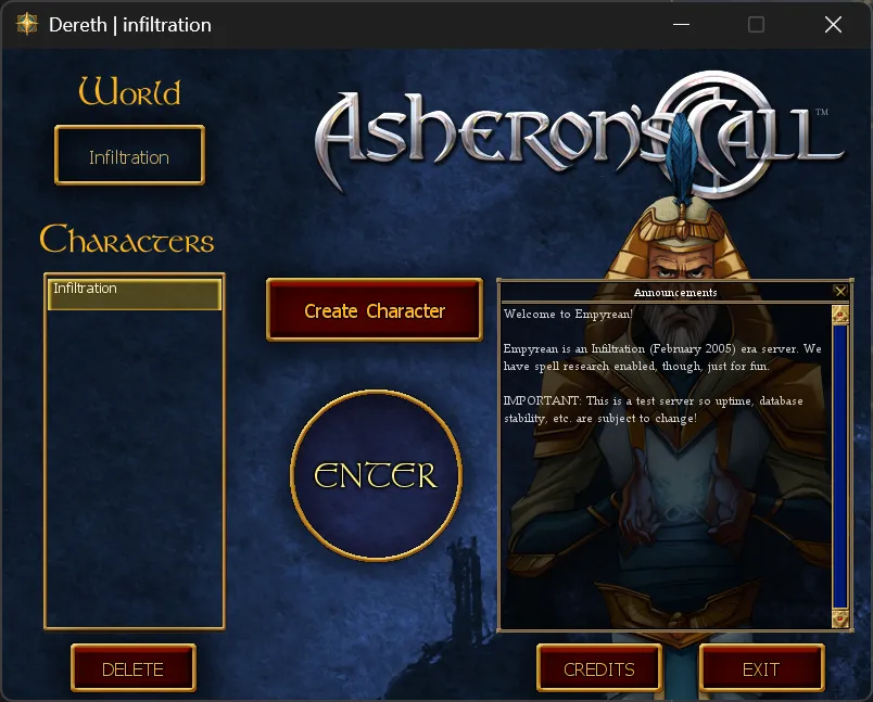 The end-of-retail character screen